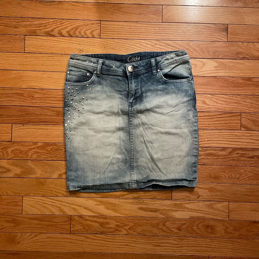 Blue Cach Denim Skirt With Studded Detail